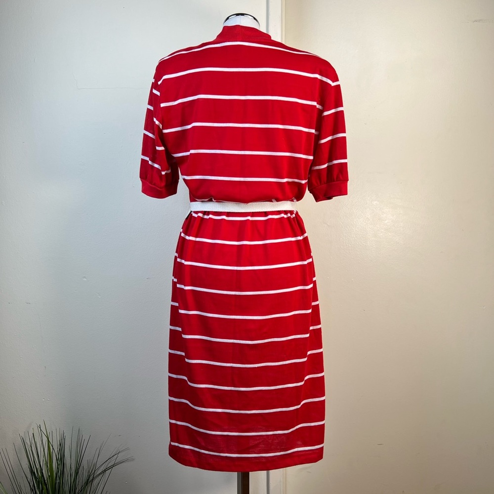 VTG Red & White Stripe Belted T-Shirt Dress - Picture 3 of 14
